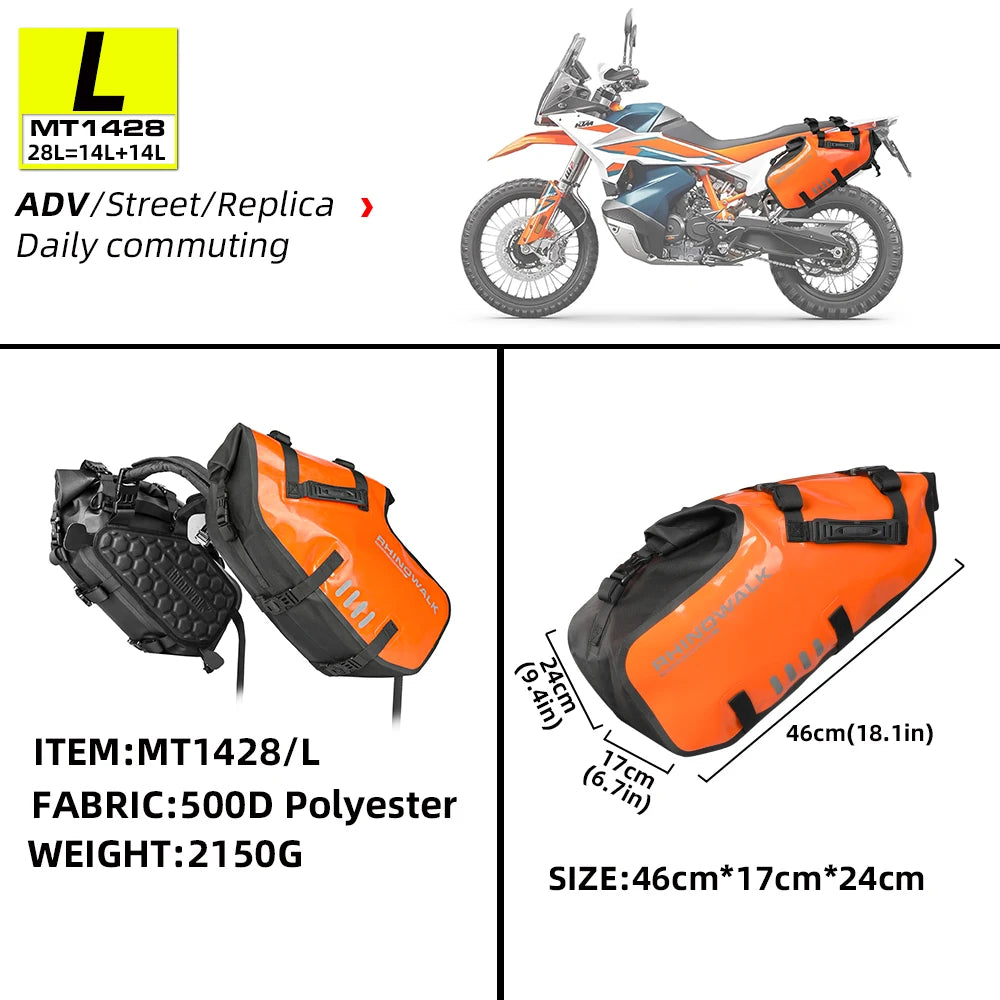 Rhinowalk Motorcycle Bag 100%Waterproof 18L/28L/48L Large Capacity 2 Pcs Universal Fit Motorcycle Pannier Bag Saddle Side Bags