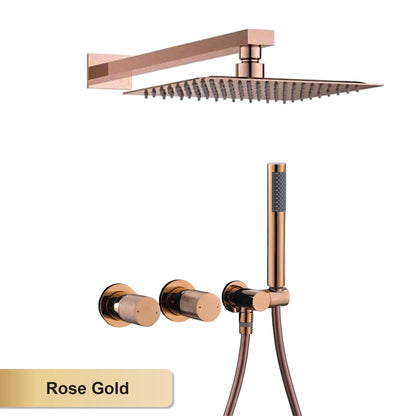 Luxury Bathroom Brass Gun Grey Wall-Mounted Shower System 2 Function Embedded Bath Mixer Tap Dual Spray Rainfall/Handheld