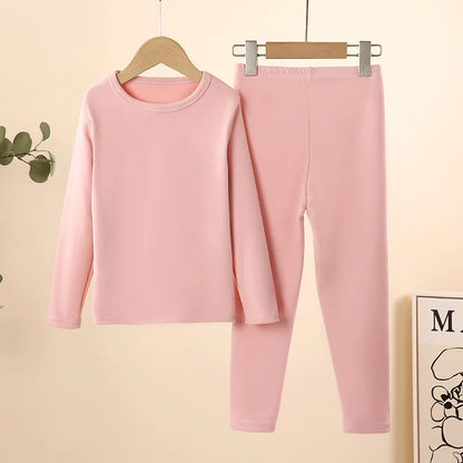Children's Solid Color Warm Suit Boys and Girls Grinding Wool Autumn Clothes and Trousers 2-Piece Home Clothes Plus Size