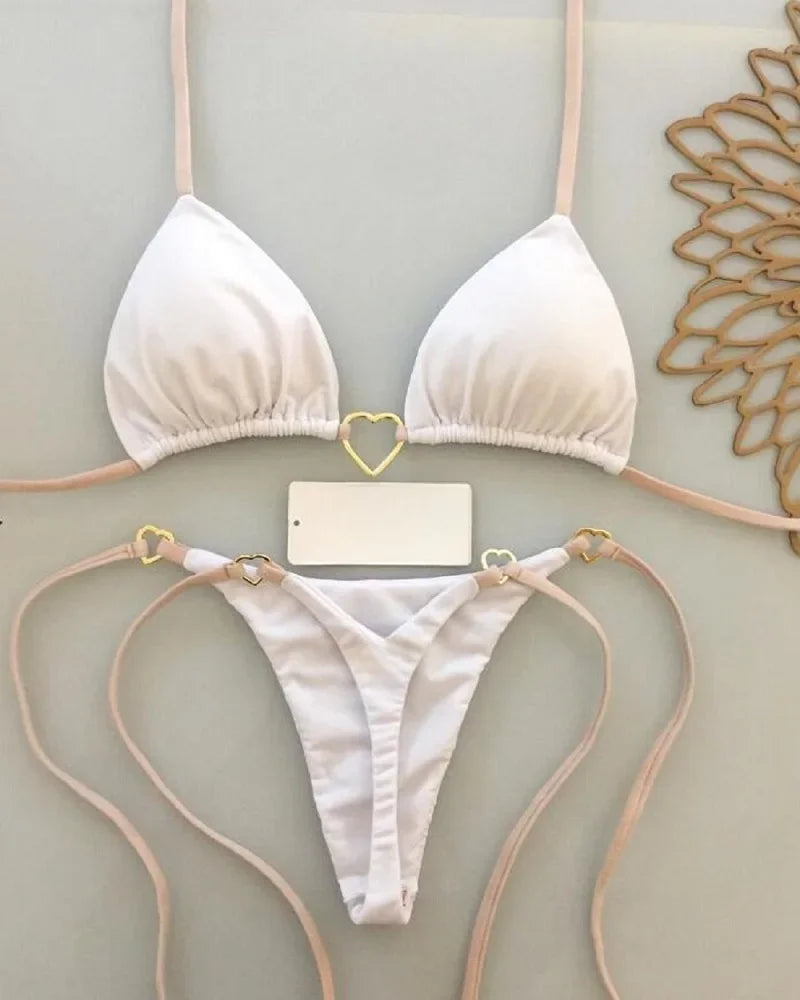 Sexy Halter Solid Color Bikini Set Women's Swimsuit Two-piece Triangle Thong Swimwear Bathing Suit Brazilian Biquinis