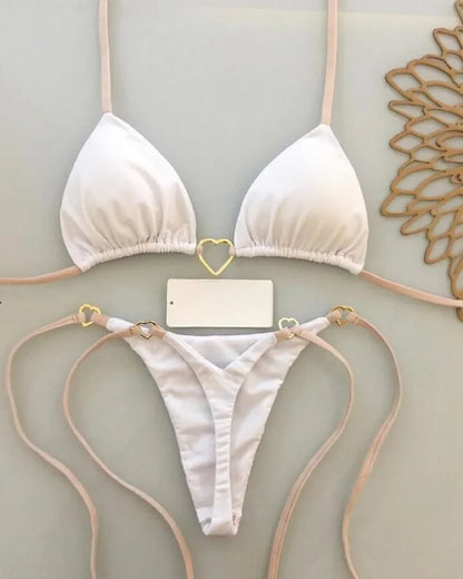 Sexy Halter Solid Color Bikini Set Women's Swimsuit Two-piece Triangle Thong Swimwear Bathing Suit Brazilian Biquinis