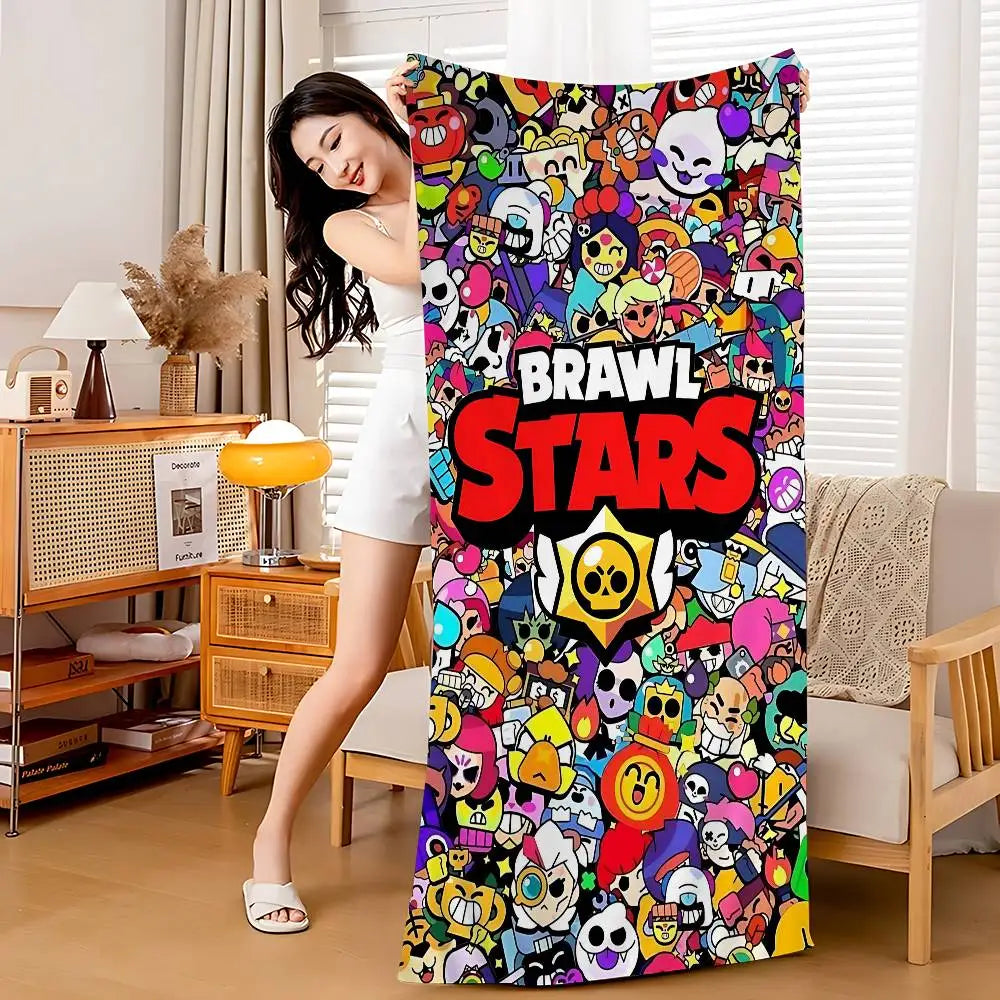 Game B-rawl Game S-Stars Anime Microfiber Printed Beach Towel Mountain Climbing Yoga Beach Swimming Running Absorbent Soft Towel