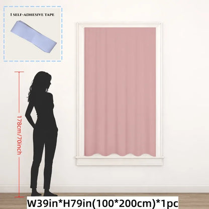 1 PCS of 100% Blackout Curtain, Non Perforated Magic Tape Self-Adhesive Curtain, Heat-Insulating Blackout Bedroom Curtain