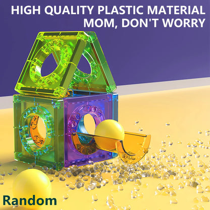 Magnetic Tiles Marble Run Toy 3D Clear STEM Educational Pipe Track Ball Building Blocks Kids 3+ Brain Development Kit