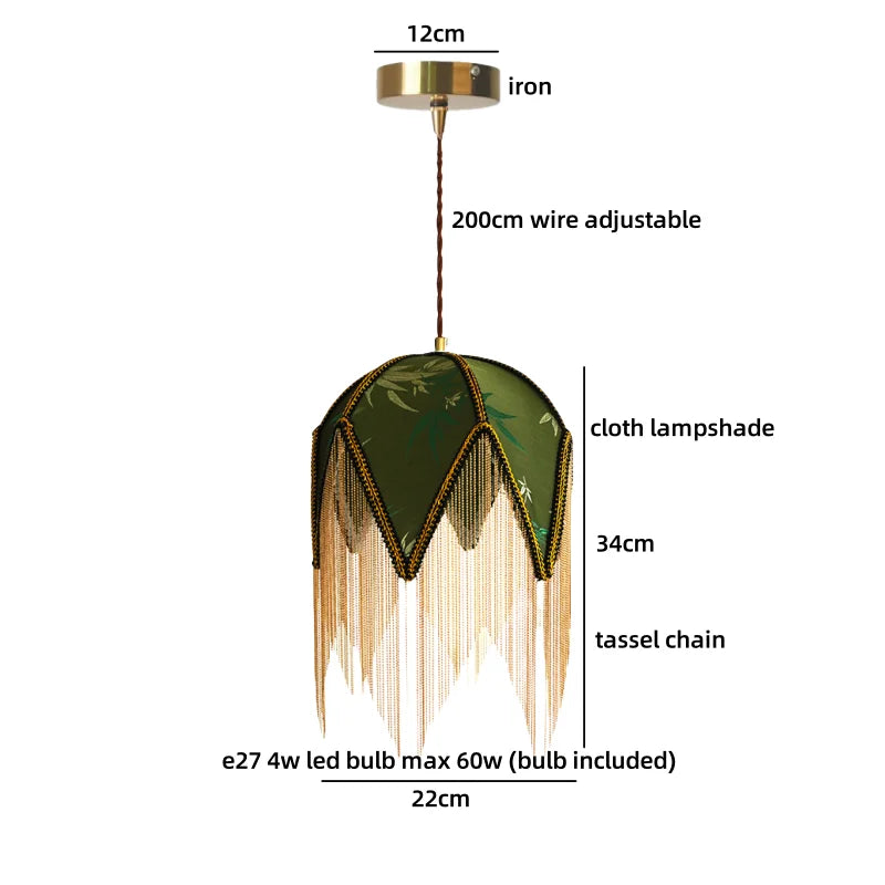 IWHD Living Room LED Pendant Light Fixture Coffee Table Decoration Green Yellow Cloth Gold Iron Hanging Lamp Iustres De Plafond