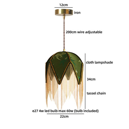 IWHD Living Room LED Pendant Light Fixture Coffee Table Decoration Green Yellow Cloth Gold Iron Hanging Lamp Iustres De Plafond