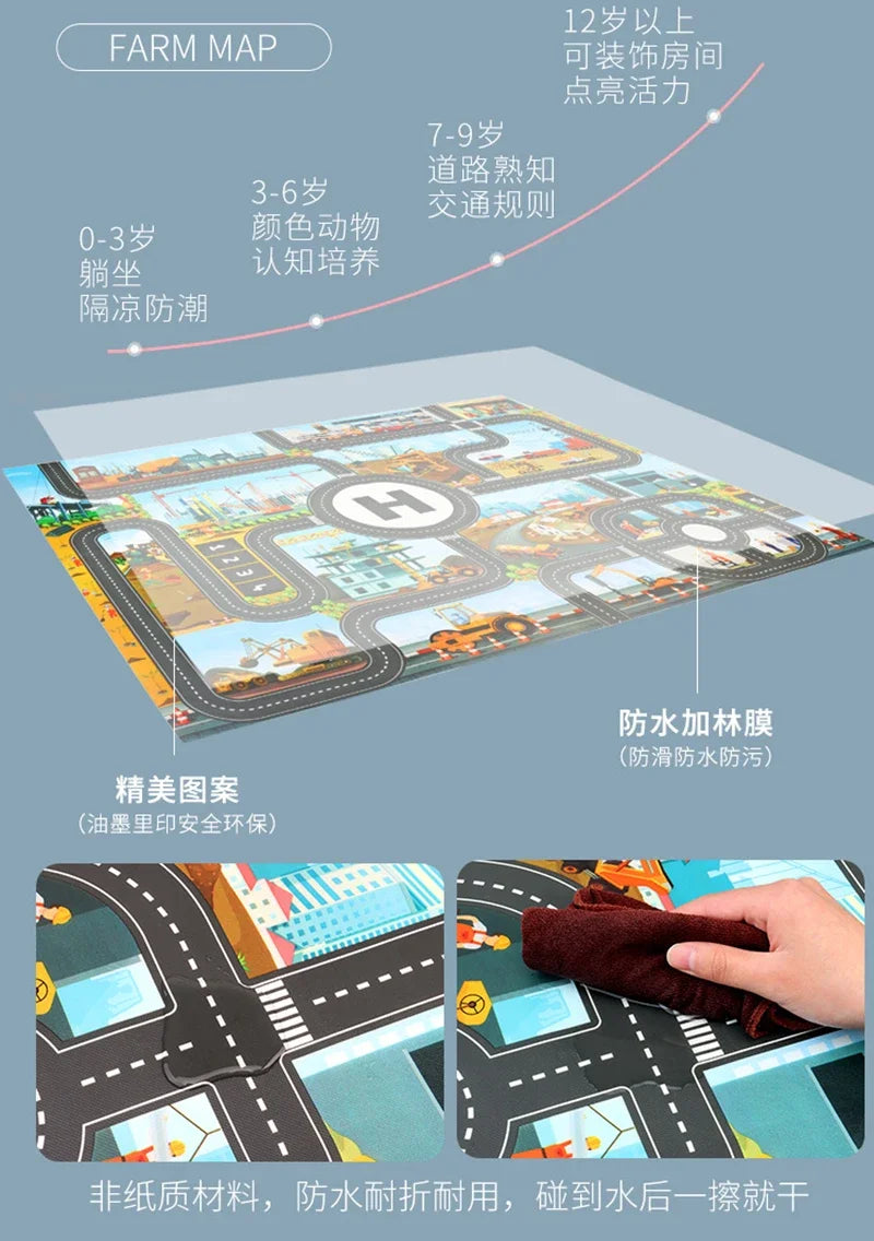 Baby Play Mat City Traffic Car Park Waterproof Parking Lot Kids Playmat Kids Rug Boy Girl Educational Toys for Children Map