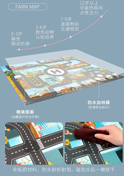 Baby Play Mat City Traffic Car Park Waterproof Parking Lot Kids Playmat Kids Rug Boy Girl Educational Toys for Children Map