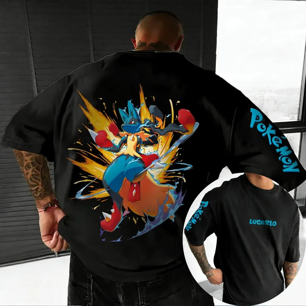 Oversized Cosplay Costumes Pokémon Lucario Summer 2026 New Product Harajuku Anime Printed Y2K Hip Hop Casual Unisex T-shirt
