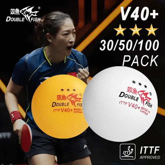 Double Fish V40+ ITTF Approved 3-Star Table Tennis Balls Premium ABS with Seam Competition Ping Pong Balls 30/50/100 Packs