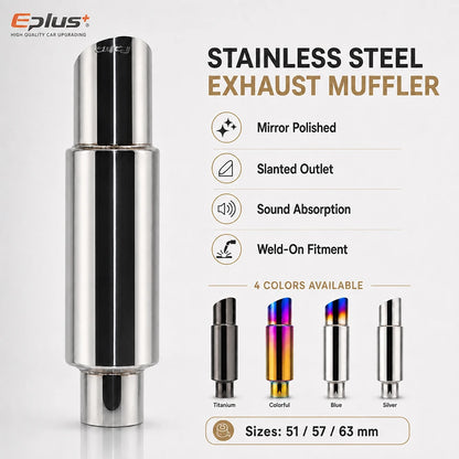 EPLUS Universal Car&Motorcycle Stainless Steel Exhaust Muffler Slant Cut Tip Car Exhaust Resonator 51/57/63mm Inlet