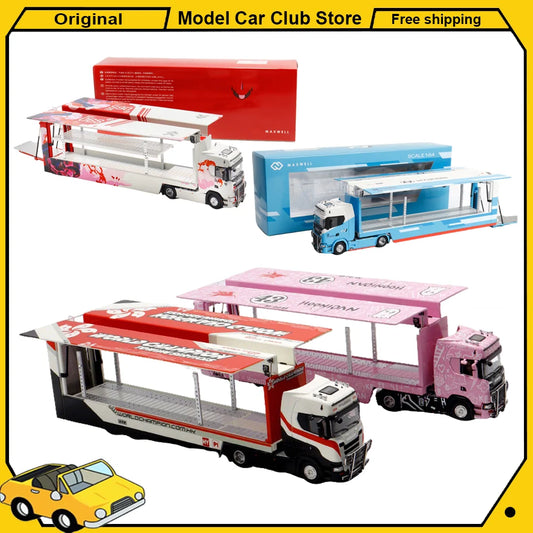 Maxwell 1:64 Scania S730 Truck Double Decker Container Hoonicorn Flying Wing Transport Vehicle Car Alloy Model Collection Toys