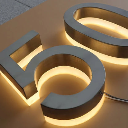 Custom LED House Number Outdoor Metal Letters Sign for Business Storefront Waterproof Illuminated Backlit House Number Signage