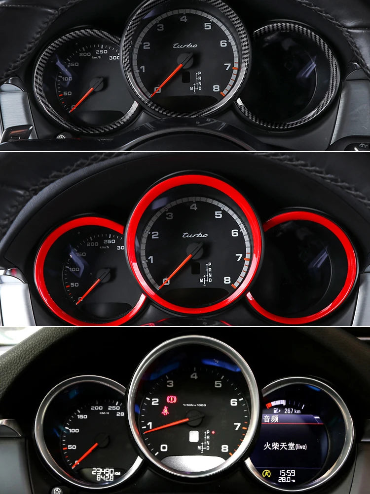 ABS Car Dashboard Trim Ring Cover Carbon Fiber Style Accessories For Porsche Macan Boxster 718 Cayman