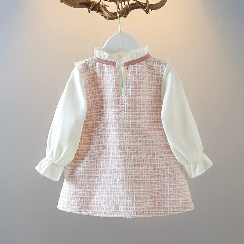 Spring and Autumn New Baby Girl Long Sleeve Dress Fake Two Small Checkered Children's Clothes (0-3 Years Old)