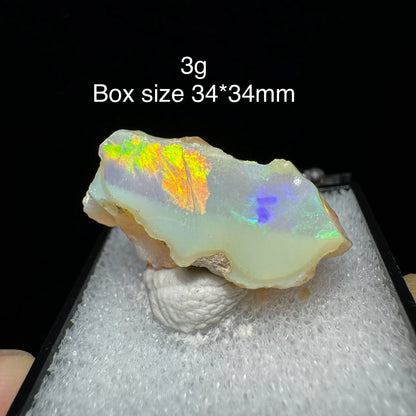 Natural Rare Colorful Ethiopia Opal (No Need Water) Gem Mineral Specimen Box Size:34X34mm (Need Lighting) Sunlight Best