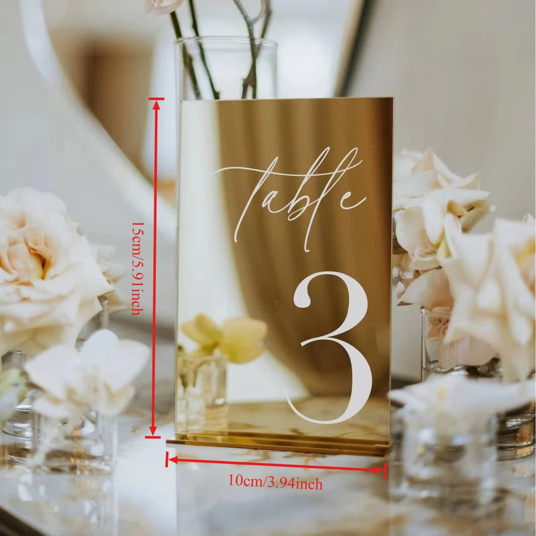 1-25 Gold Acrylic Wedding Table Number Place Cards 4.72*7.09 Inches with Stand