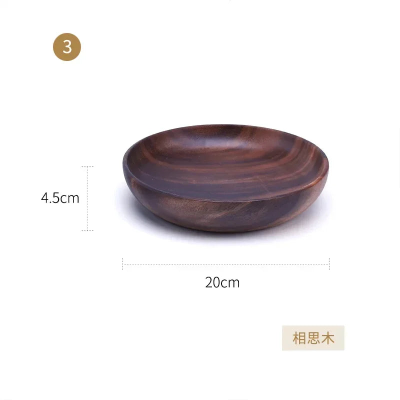 Wood Round Fruit Dish Household Dim Sum Fruit Salad Dish Baby Fall Proof Wooden Bowl Whole Japanese Acacia Wood Thickened Dish