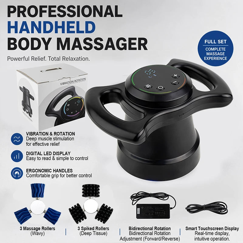 Massager Ergonomic Handheld Body with Interchangeable Rollers for Full Body Relaxation & Anti-Cellulite Care Vibrating Massager