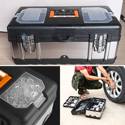 Household Portable Stainless Steel Tool Box Storage Box Industrial Grade Empty Large Toolbox Suitcase Metal Tool Organizer Box