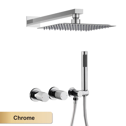 Luxury Bathroom Brass Gun Grey Wall-Mounted Shower System 2 Function Embedded Bath Mixer Tap Dual Spray Rainfall/Handheld