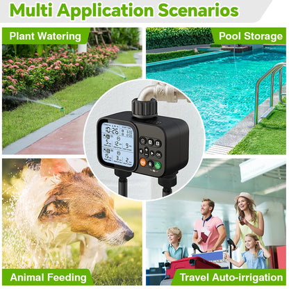 Smart 2-Outlet Irrigation Timer with Backlit LCD Display Rain Sensor for Outdoor Garden Automatic Irrigation Watering System
