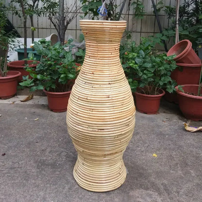 Large Natural Woven Rattan Floor Vase Bohemian Style Eco-Friendly Living Room Centerpiece Standing Planter for Home Decor