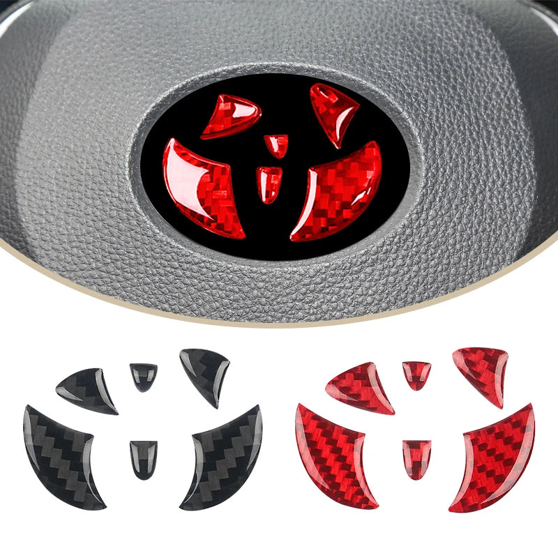 Carbon Fiber Car Steering Wheel Emblem Badge Sticker Glue Trim Decals For Toyota Corolla Rav4 CHR Auris Camry Prius Yaris