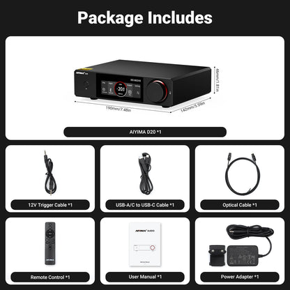 AIYIMA D20 Dual-Chip DAC ES9039Q2M & AK4493S Bluetooth 5.1 ARC USB Coaxial Dual Optical XU316 Fully Balanced HiFi Audio Decoder