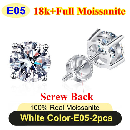 Premium 0.5-3ct Moissanite Diamond Stud Earrings for Women Original 925 Sterling Silver Screw Back Women Moissanite Earring