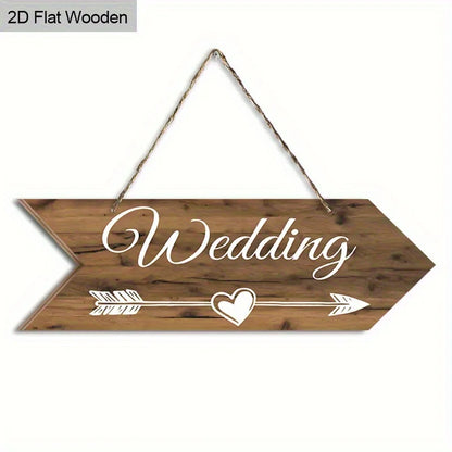 2D Flat Rural Wooden Wedding Arrow Sign "Wedding" Letter Heart and Arrow Design Outdoor Welcome Sign Wedding Party Decoration