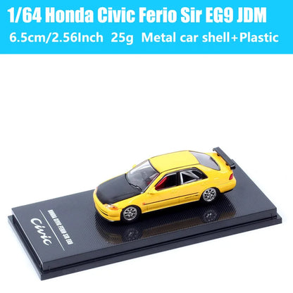 1/64 Scale Honda Civic Ferio Sir EG9 JDM Race Car Model Diecasts & Toy Vehicles Hobby Collectibles Yellow Souvenir