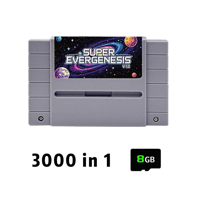Super EVERGENESIS 3000 in 1 SFC Game Card OS V12 With 8GB TF Card For 16-bit US SNES Video Game Console Game Accessories