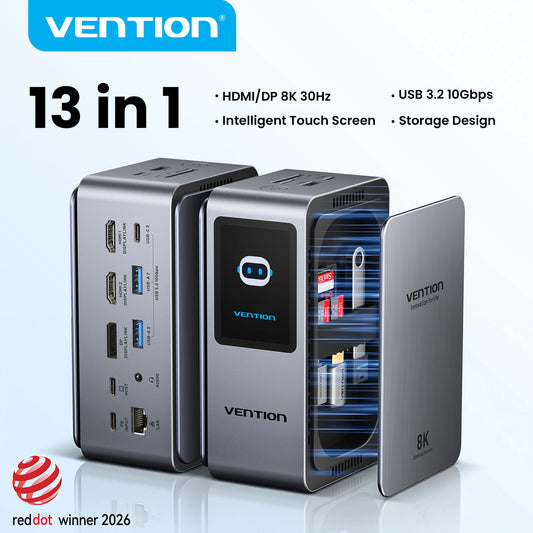 Vention 13 in 1 USB C 8K@30Hz MST Docking Station Smart Screen USB 3.2 10Gbps Adapter Hub for Windows MacBook Pro HP Dell Laptop