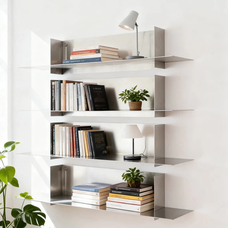 ‌Industrial Wall Floating Bookshelf Creative Modular Storage Rack Living Room Display Organizer Stainless Steel Retail Shelf