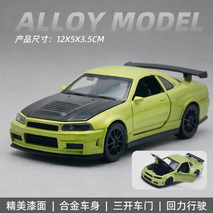 1:36 MX-5 MX5  RX7 R34 Series alloy car model with openable door convertible sports car boy pull-back toys as gifts as ornaments