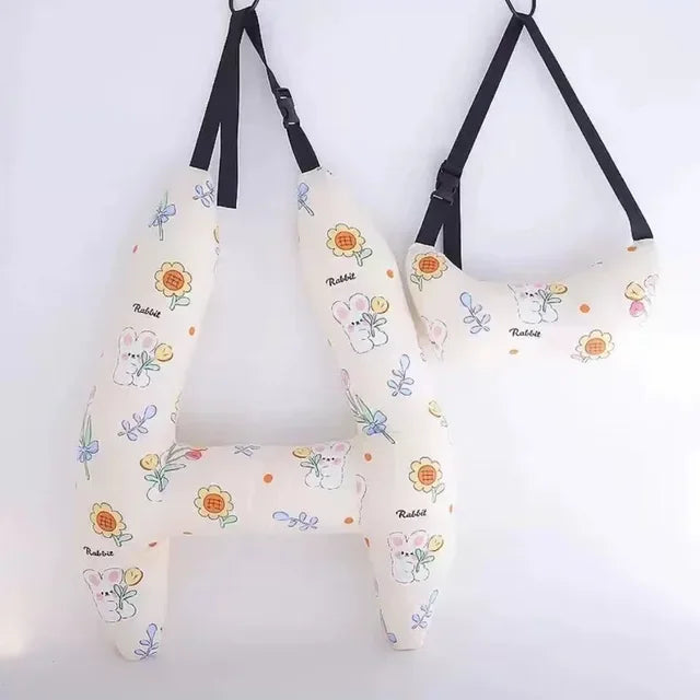 2-Pack Adorable Ultra-Soft Car Seat Pillows with Secure Belt - Ensures Peaceful Restful Naps on the Go - Enhanced Safety