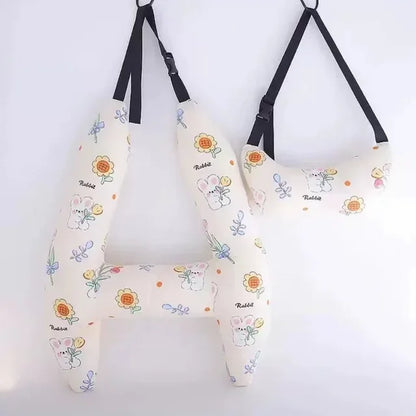 2-Pack Adorable Ultra-Soft Car Seat Pillows with Secure Belt - Ensures Peaceful Restful Naps on the Go - Enhanced Safety