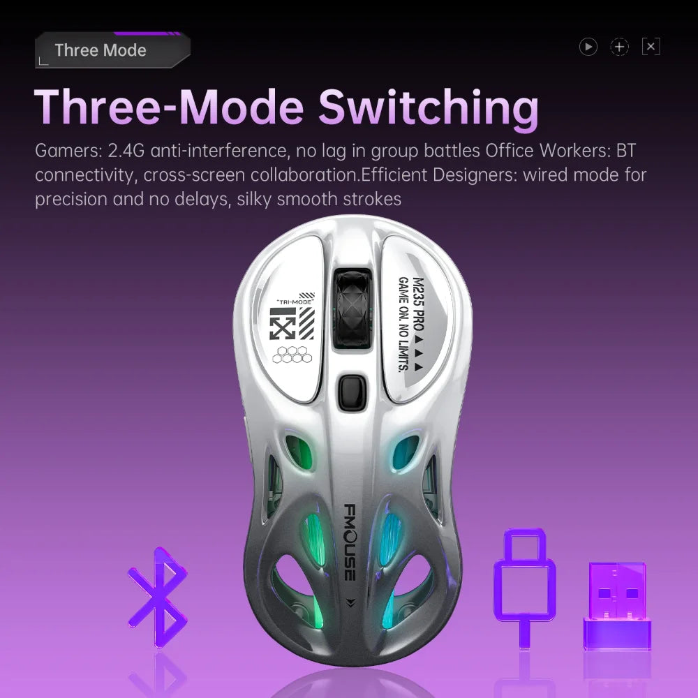 Bluetooth wireless mouse Rechargeable e-sports three-mode laptop office game RGB hollow lightweight For Tablets Laptop