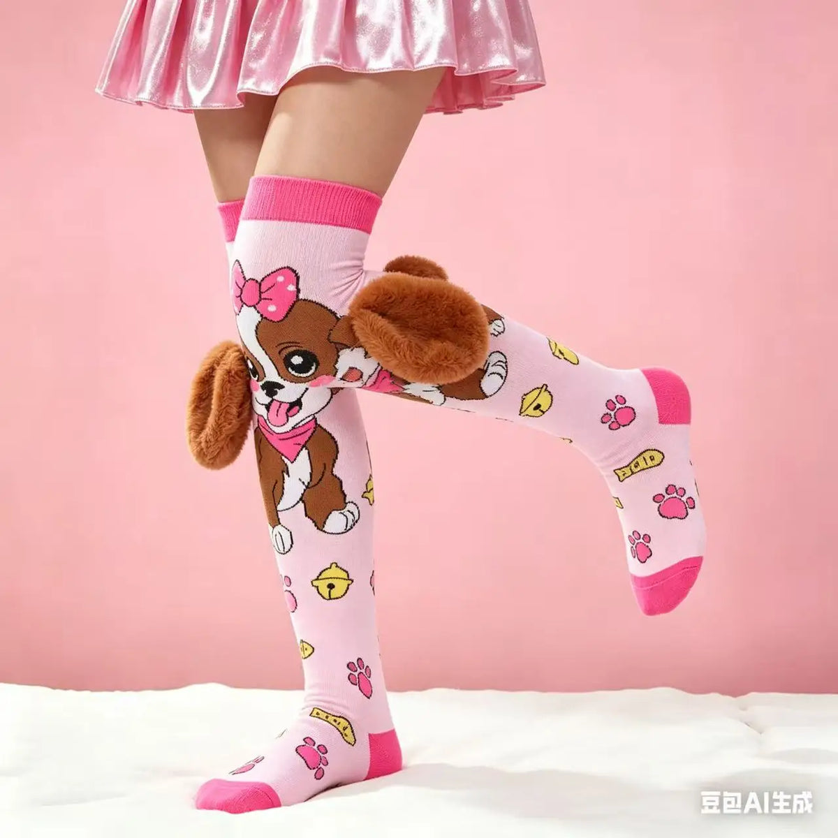 1 pair of pink, light blue cute cartoon dog girl and knee socks-with cute 3D ears, very suitable for casual clothes and gifts, h