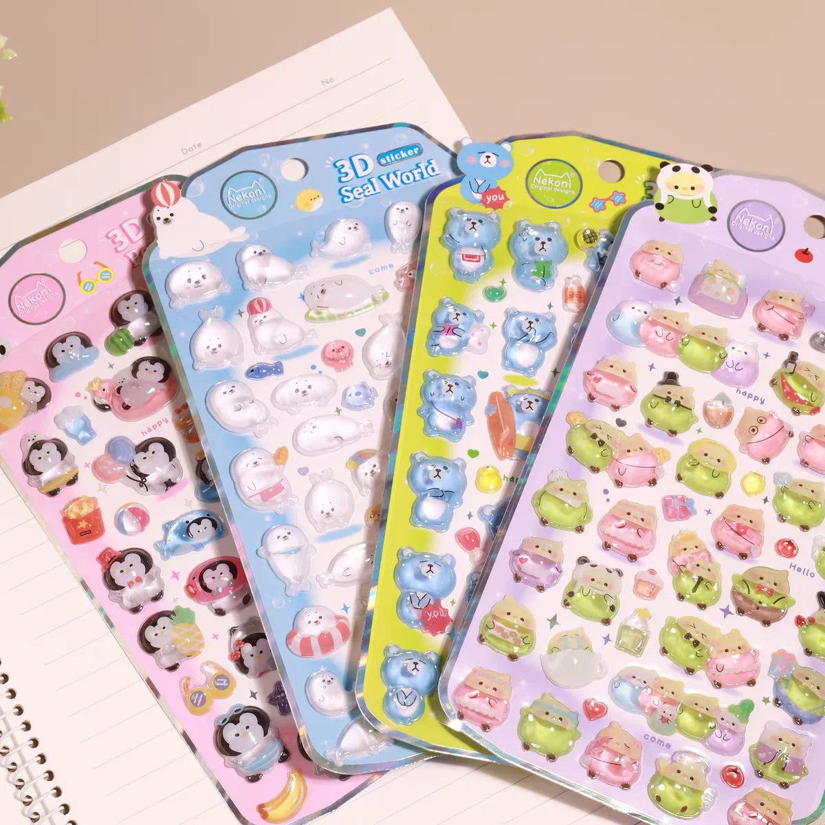 NEKONI 3D Animals Penguin Seal World Relief Stickers Scrapbooking DIY Journaling Stationery Diary Cute Stickers School Supply