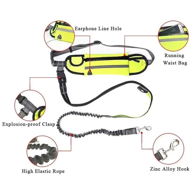 Dog Running Waist Leash Nylon Pet Leash with Waist Bag Retractable Elastic Belt Dog Traction Rope Reflective Belt Buckle
