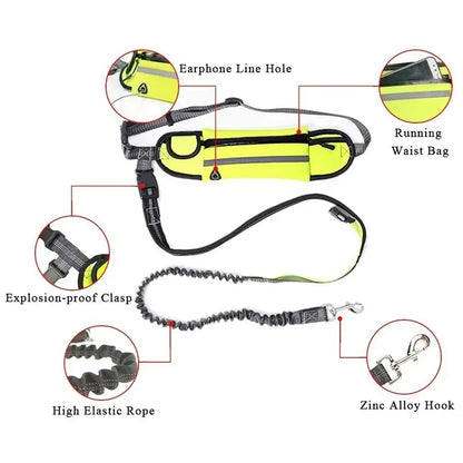 Dog Running Waist Leash Nylon Pet Leash with Waist Bag Retractable Elastic Belt Dog Traction Rope Reflective Belt Buckle