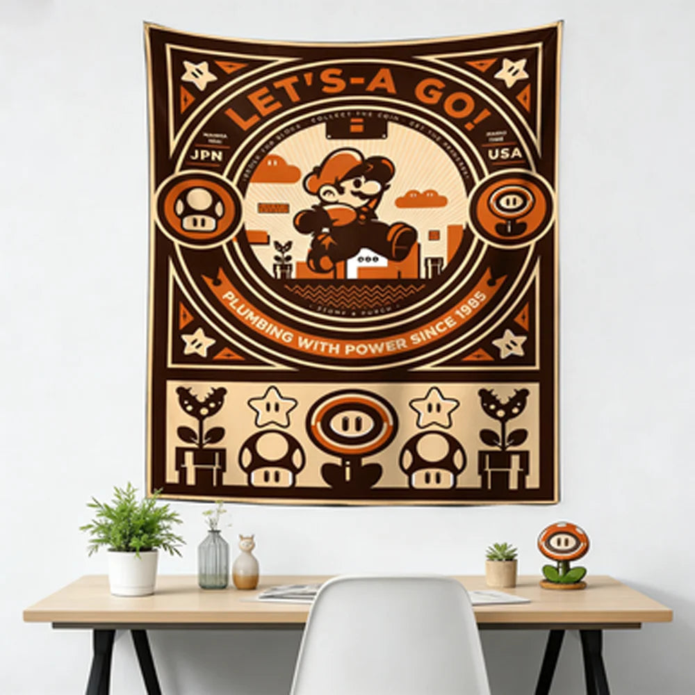 Mario Brothers Anime Tapestry Japanese Retro Style Bedroom Decor Background Cloth for Room Decoration