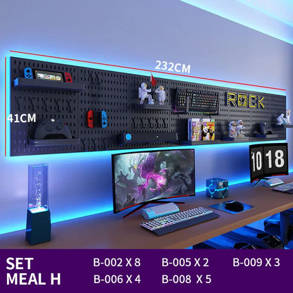 No-Drill Gaming Room Pegboard, Wall Organizer for Controller, Headphone & Keyboard Stand, Multi-Functional Display Storage Rack
