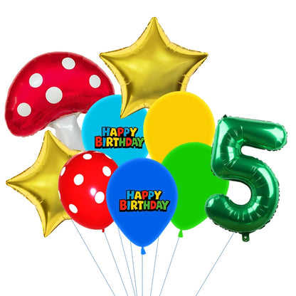 Red Blue Green Yellow Mushroom Star Balloons for Cartoon Video Game Super Bros Balloon Birthday Inspired Party Decoration