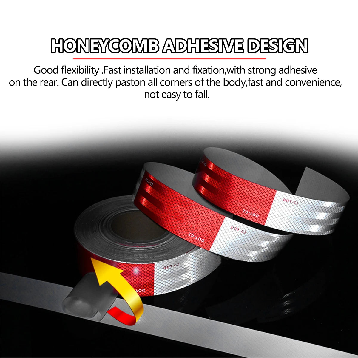 Reflective Safety Tape DOT-C2 PET Material Red & White Waterproof Sunscreen Strong Reflection Warning Tape for Safety