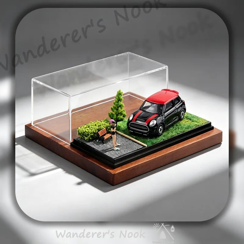 New 1:64 Car Model Scene Display Box Trendy Model Ornament Spring Summer Autumn Winter Four‑Season Grass Base Home Decorations