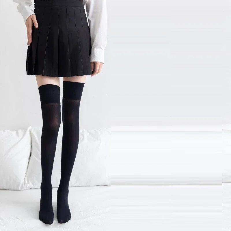 High-Quality Glue Dispensing Anti Slip Over Knee Long Socks Compression Women Knee High Hosiery Anti Pilling Female JK Stockings