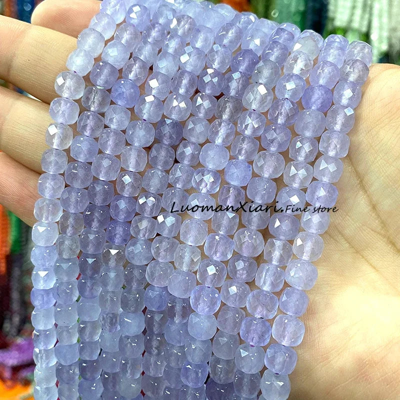 Natural Stone 7-8MM Faceted Square Lapis Lazuli Loose Cube Spacer Beads for Jewelry Making Diy Earrings Bracelets Accessories